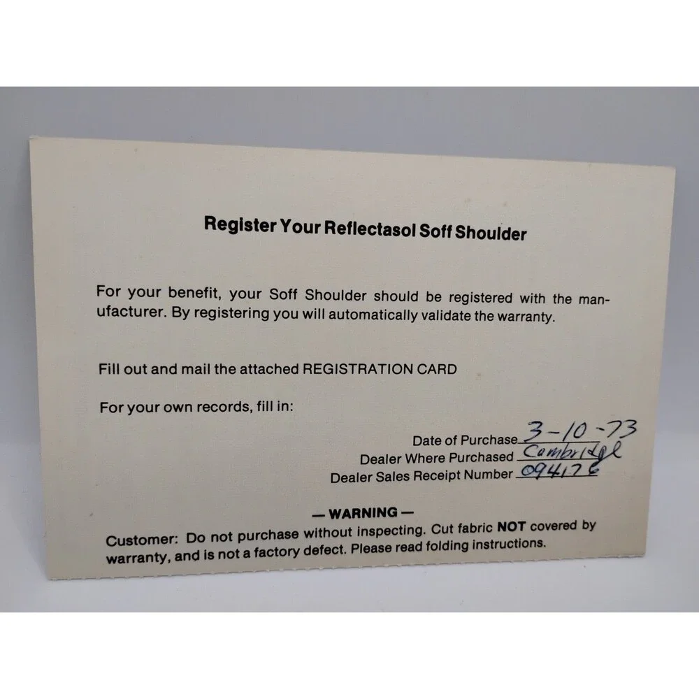 Reflectasol Soft Shoulder Light Larson Enterprises 1973 With Decals And Receipt